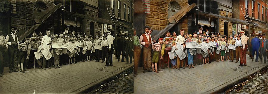 City - Cincinnati, OH - Waiting For The Signal 1908 - Side by Side Photograph by Mike Savad