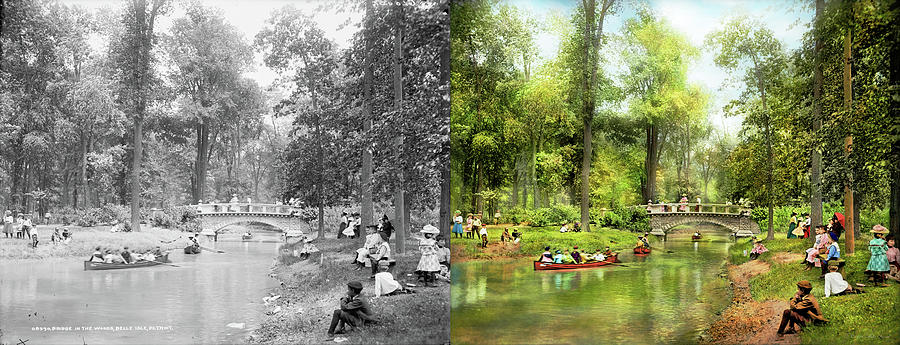 City - Detroit, MI - Picnicking in the park 1905 - Side by Side Photograph by Mike Savad