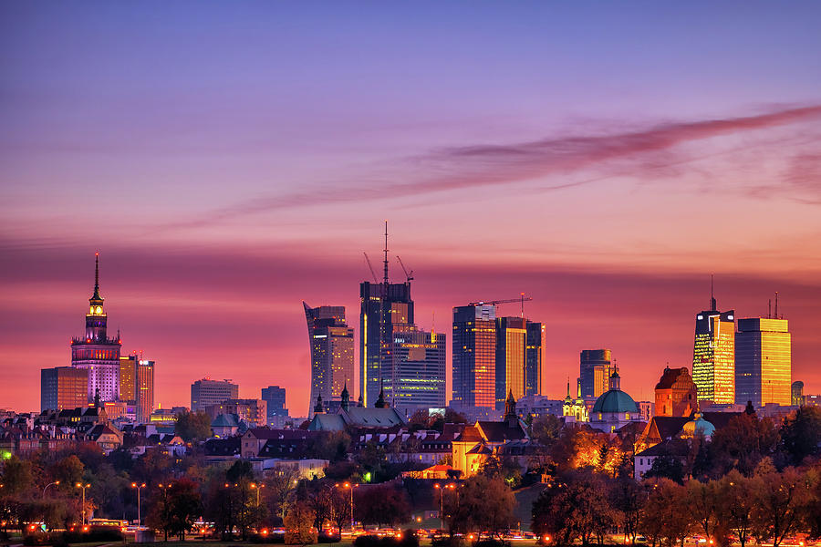 City Downtown Of Warsaw At Twilight Photograph by Artur Bogacki