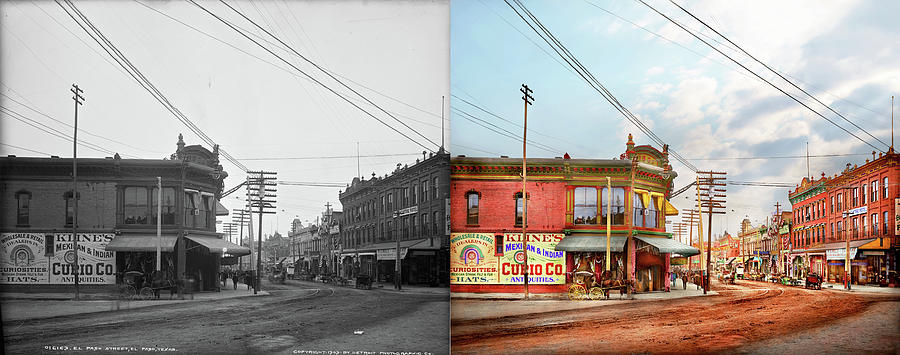 City - El Paso, TX - Historic El Paso St 1903 - Side by Side Photograph by Mike Savad
