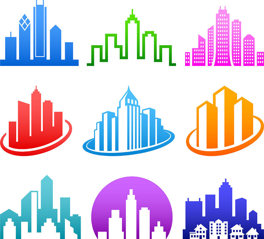 City Emblem color royalty free vector icon set Drawing by Bubaone