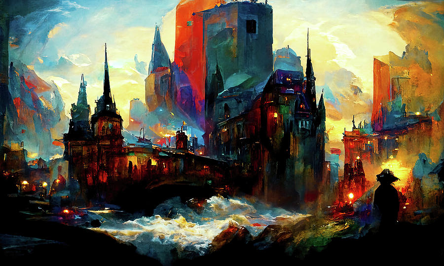 City from a colorful Universe, 01 Painting by AM FineArtPrints