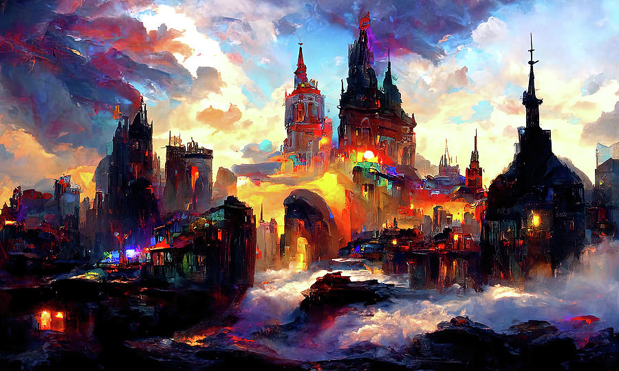 City from a colorful Universe, 02 Painting by AM FineArtPrints