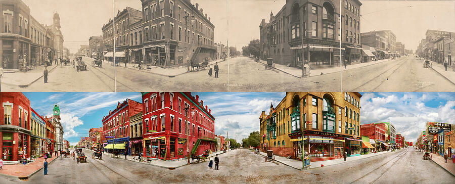 City - Ft Dodge IA - Central Ave 1907 - Panorama - Side by Side Photograph by Mike Savad City - Ft Dodge IA - Central Ave 1907 - Panorama - Side by Side Photograph by Mike Savad