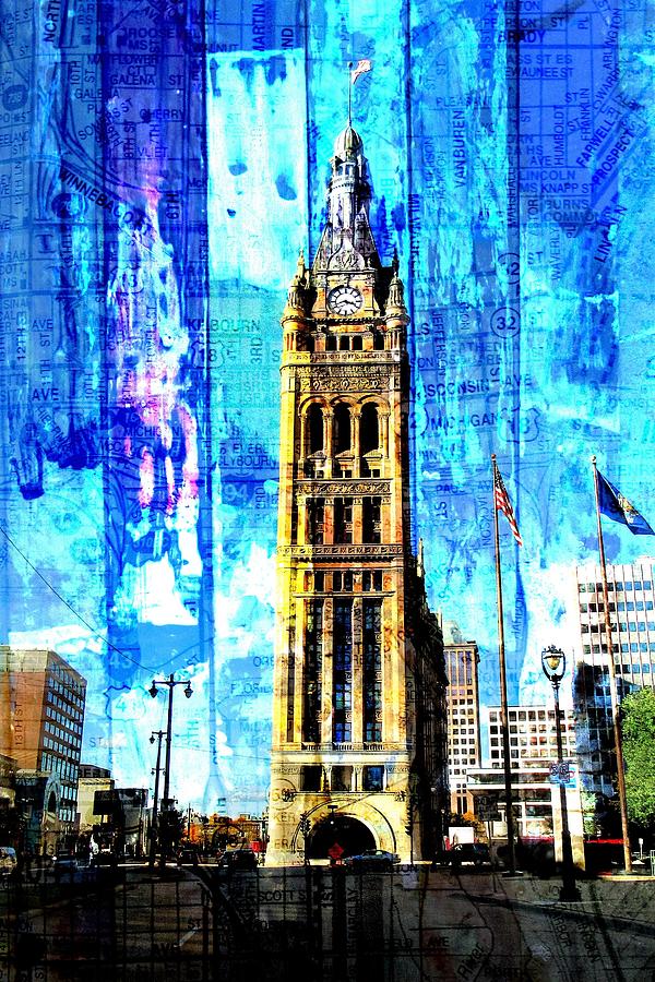 City Hall with Abstract Digital Art by Anita Burgermeister