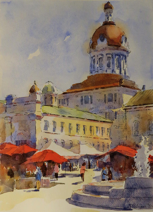 City Hall with Red Tents Painting by David Gilmore