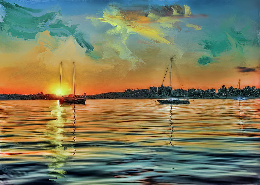 Sailboats At Sunset in City Island Digital Art by Cordia Murphy