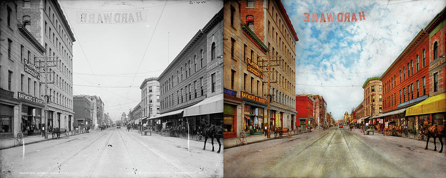 City - Jacksonville FL -  Bay Street 1903 - Side by Side Photograph by Mike Savad