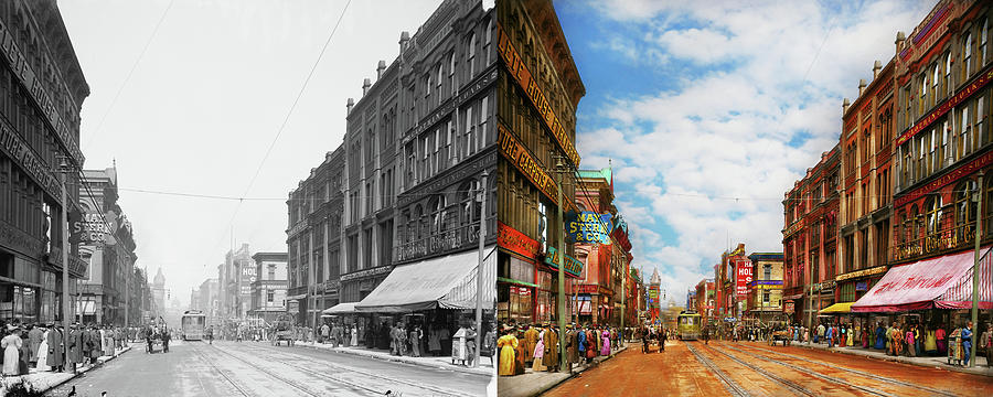 City - Kansas City MO - History on Main Street 1906 - Side by Si Photograph by Mike Savad