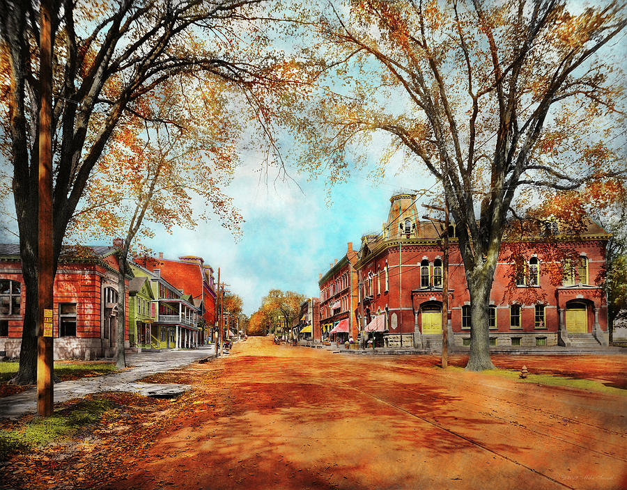 Fall Photograph - City - Lee MA - The Village Street 1911 by Mike Savad