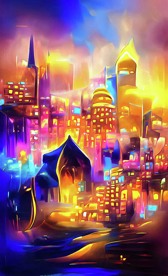City Lights 01 Magical Golden Glow Digital Art by Matthias Hauser
