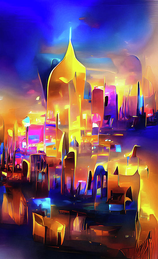 City Lights 02 Gold and Blue Digital Art by Matthias Hauser