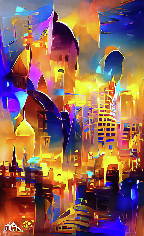 City Lights 05 Golden Fantasy Architecture Digital Art by Matthias Hauser