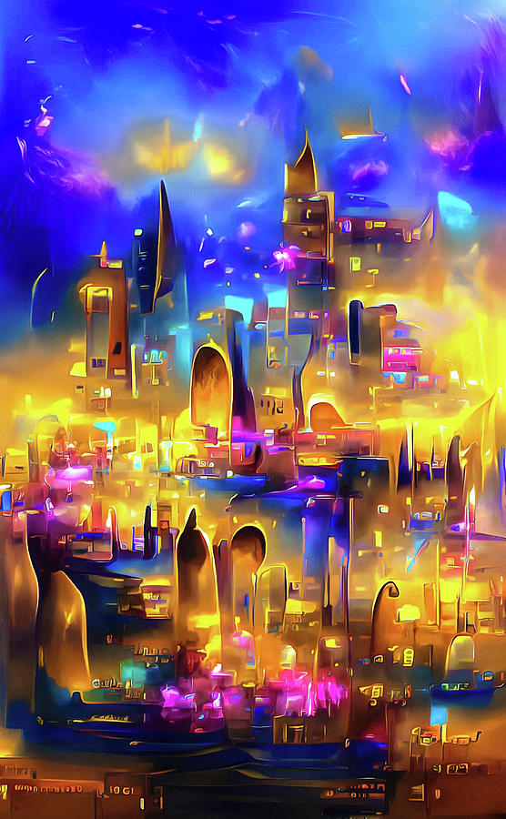 City Lights 08 Enchanted Golden Cityscape Digital Art by Matthias Hauser