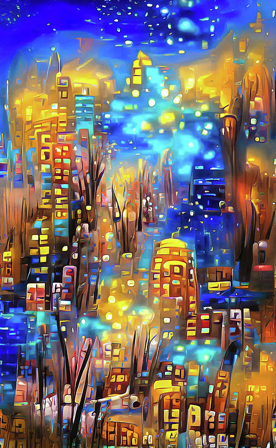 City Lights 09 Golden Glitter and Blue Night Digital Art by Matthias Hauser