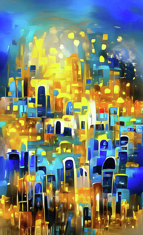 City Lights 10 Golden and Blue Digital Art by Matthias Hauser