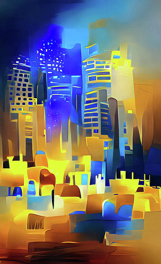 City Lights 13 Abstract Blue and Gold Digital Art by Matthias Hauser
