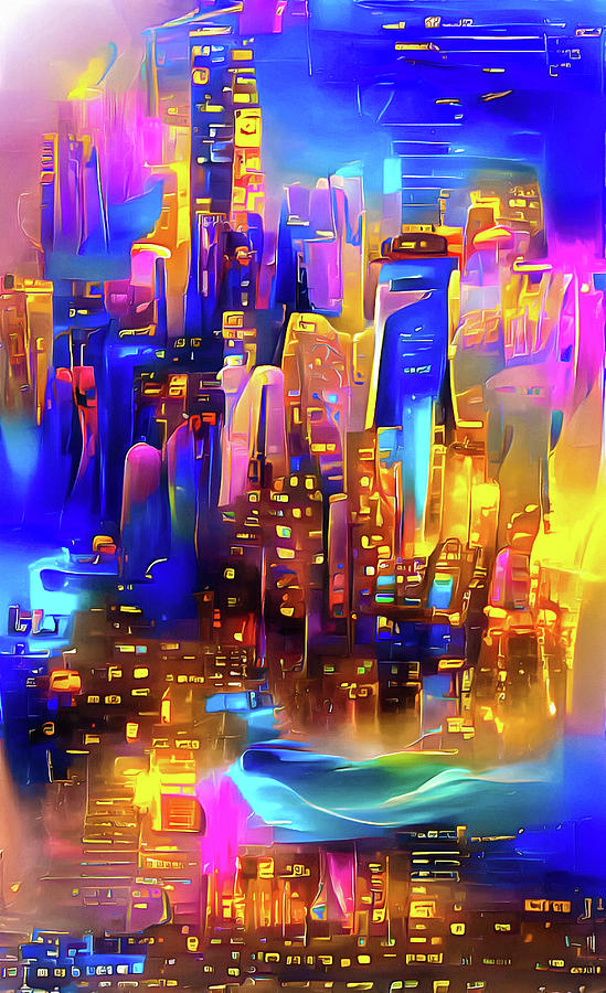 City Lights 17 Colorful Metropolis Digital Art by Matthias Hauser