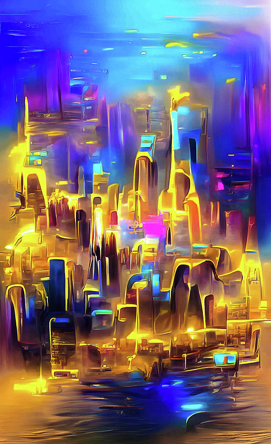 City Lights 18 Futuristic Golden Buildings Digital Art by Matthias Hauser