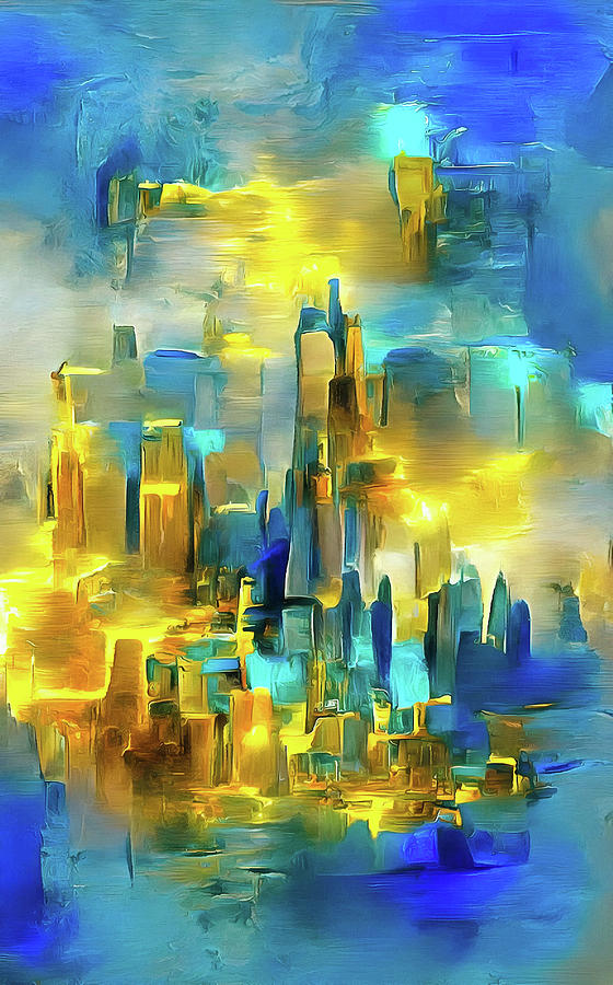 City Lights 19 Blue and Golden Minimalism Digital Art by Matthias Hauser