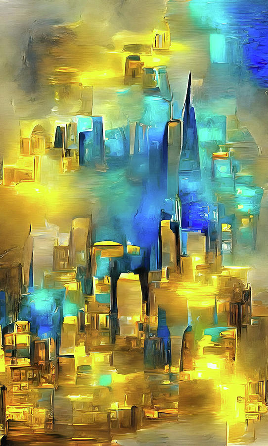 City Lights 20 Golden and Blue Minimalism Digital Art by Matthias Hauser