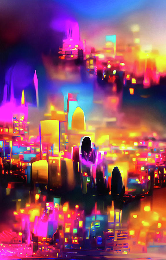 City Lights 25 Pink Gold Blue Digital Art by Matthias Hauser