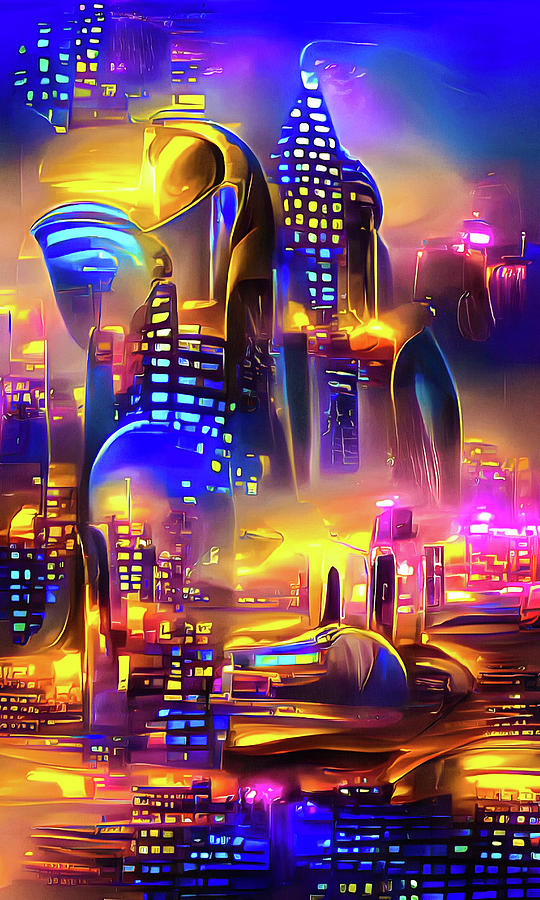 City Lights 30 Golden Glow Blue Night Digital Art by Matthias Hauser