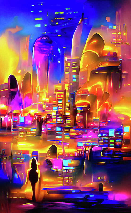 City Lights 33 Golden Glow Blue Dawn Digital Art by Matthias Hauser