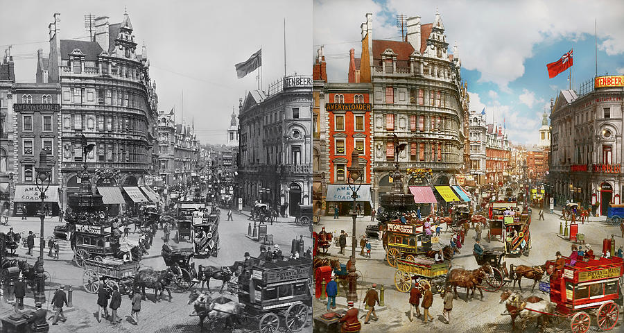 City - London, England - Piccadilly Circus 1900 - Side by Side Photograph by Mike Savad