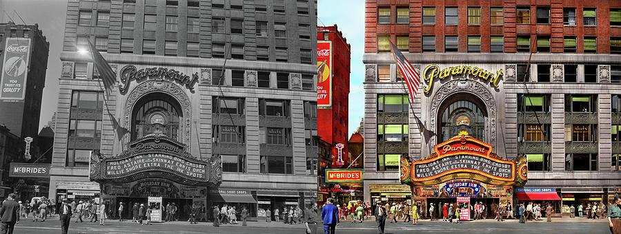 City - Manhattan, NY - The Paramount building 1942 - Side by Side Photograph by Mike Savad