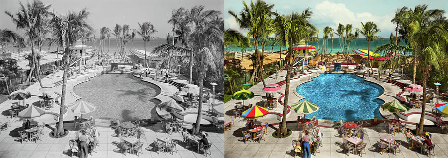 City - Miami FL - Sitting poolside 1941 - Side by Side Photograph by Mike Savad
