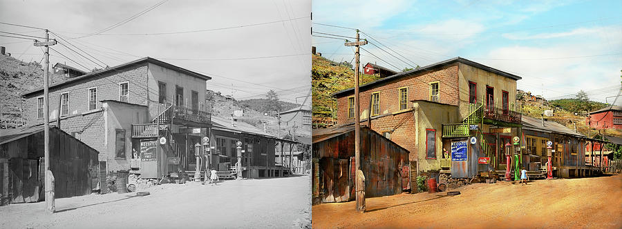 City - Mogollon, NM - The Meat Market on Main 1940 - Side by Side Photograph by Mike Savad
