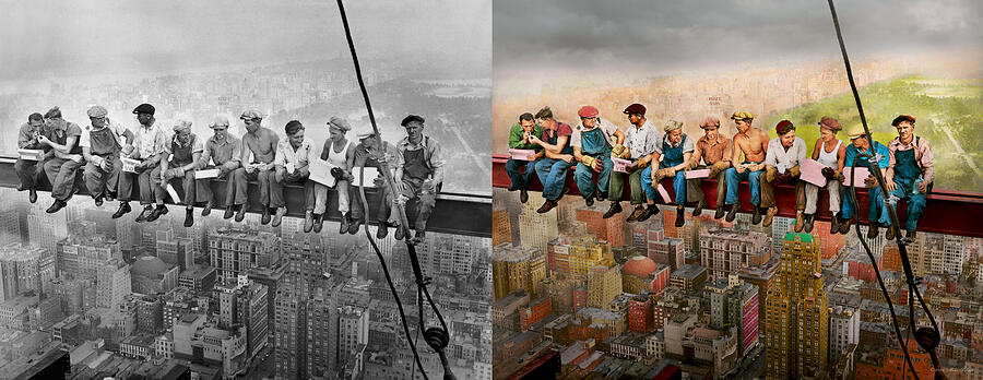 City - New York, NY - Lunch atop a Skyscraper 1932 - Side by Side Photograph by Mike Savad City - New York, NY - Lunch atop a Skyscraper 1932 - Side by Side Photograph by Mike Savad