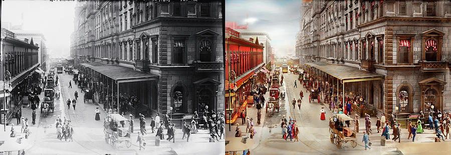 City - New York, NY - Summer Crowds in NY 1908 - Side by side Photograph by Mike Savad