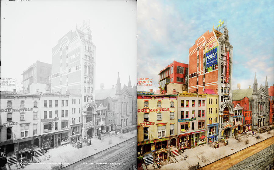 City - New York, NY - The New Amsterdam Theater 1905 - Side by Side Photograph by Mike Savad