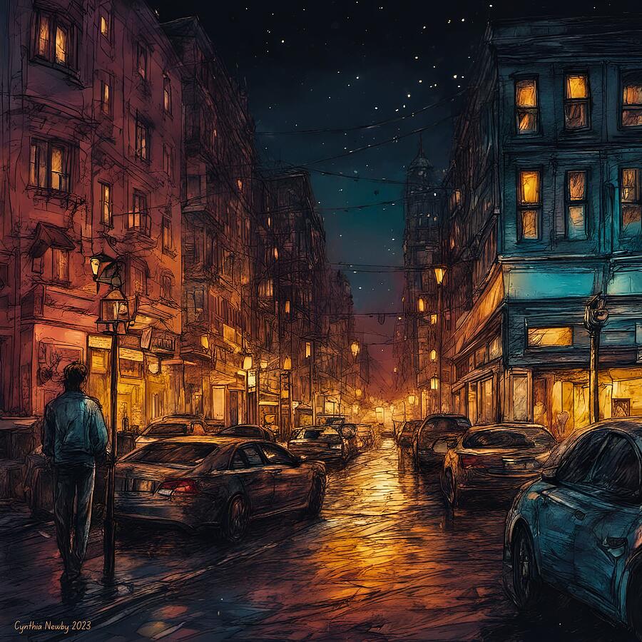 Unique Digital Art - City Nightscape by Cindys Creative Corner
