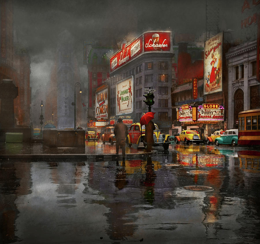 City - NY - A rainy day in New York City 1943 Photograph by Mike Savad