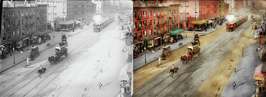City - NY - Avenue of death 1910 - Side by Side Photograph by Mike Savad