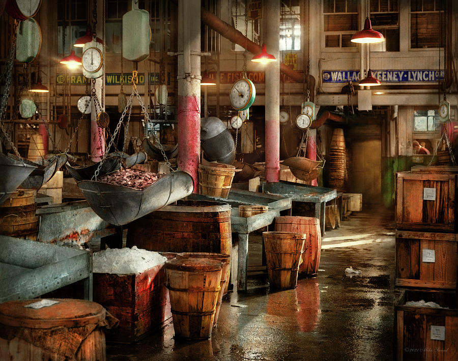 Fish Photograph - City - NY - Inside the Fulton Fish Market 1954 by Mike Savad