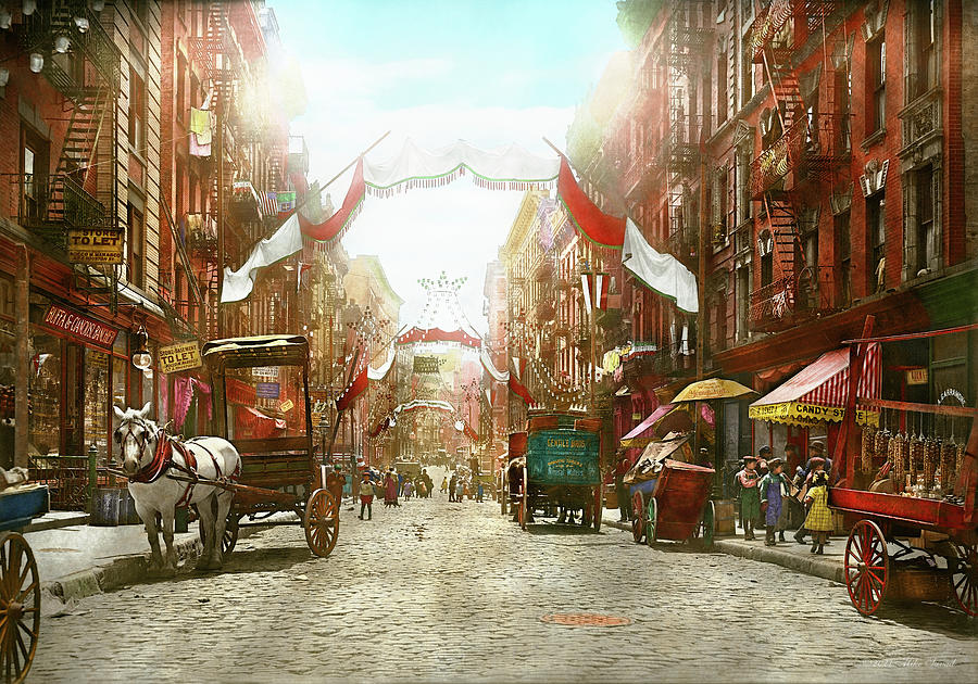 Flag Photograph - City - NY - The Feast of San Gennero 1908 by Mike Savad