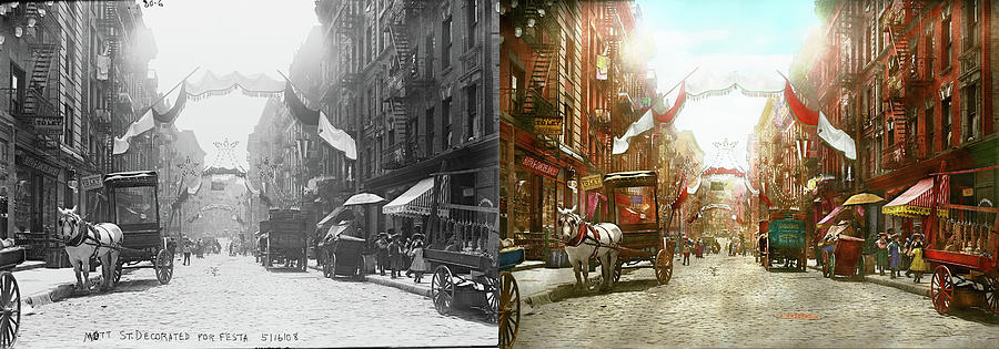 City - NY - The Feast of San Gennero 1908 - Side by Side Photograph by Mike Savad
