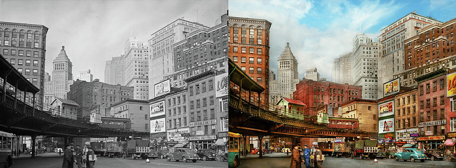 City - NY - Welcome to the big city 1941 - Side by Side Photograph by Mike Savad