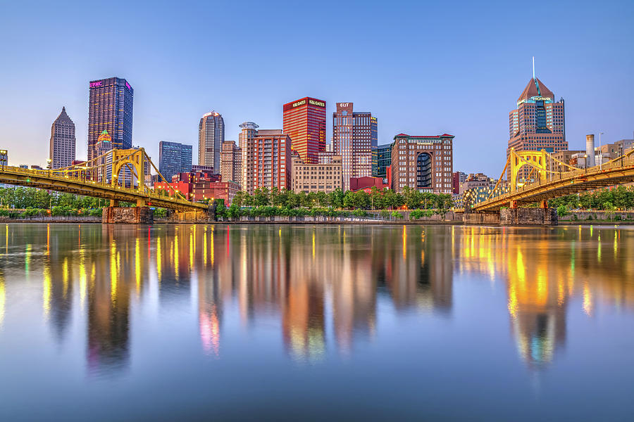 City of Bridges Skyline Reflections Over The Allegheny River Photograph by Gregory Ballos