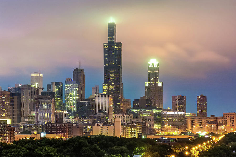 City of Chicago Skyline at Night Photograph by Gregory Ballos