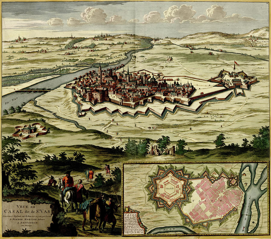 Map Drawing - City of Cuneo 1700 by Anna Beeck