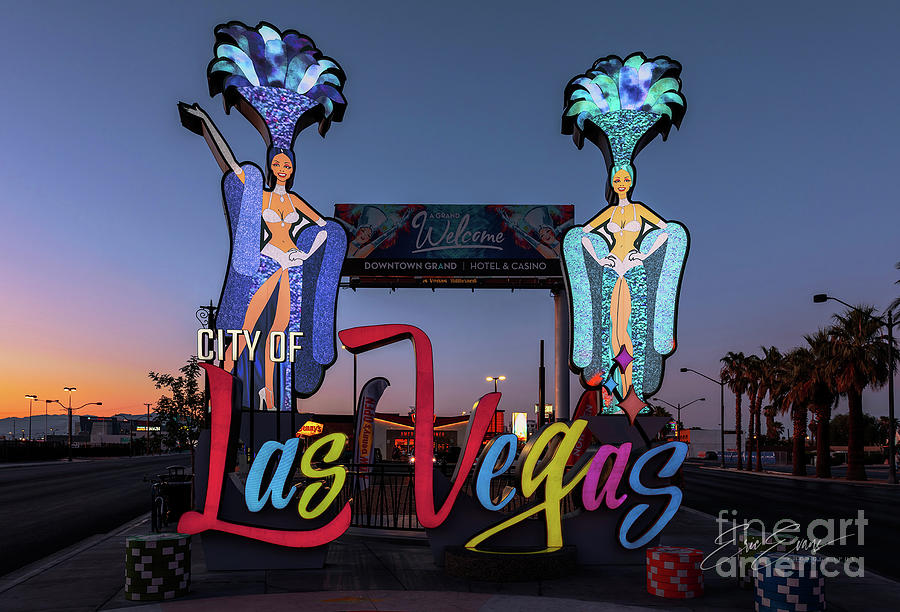 City Of Las Vegas Sign at Dusk Post Card Photograph by Aloha Art