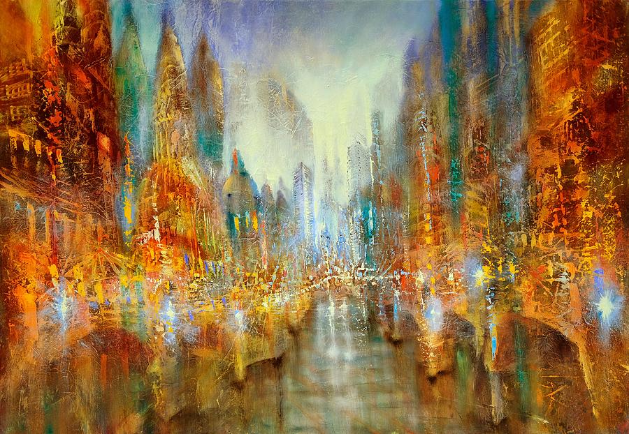 City of lights - stone bridge Painting by Annette Schmucker