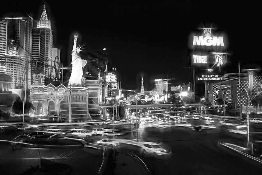 Las Vegas Photograph - City of Lights The Strip Las Vegas Black and White  by Carol Japp