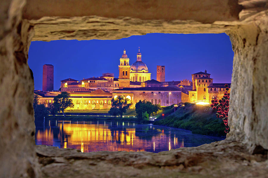 City Of Mantova Skyline Evening View Through Stone Window Photograph