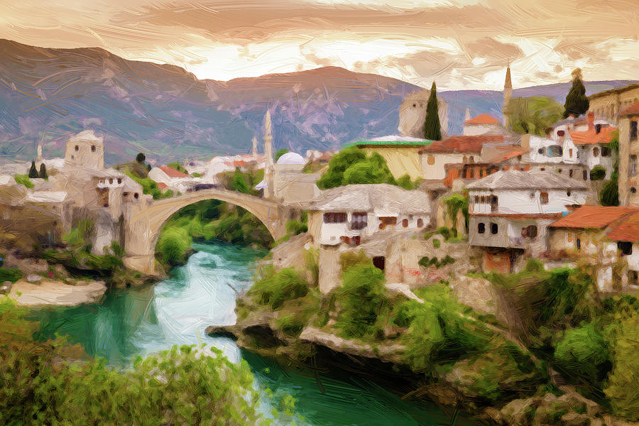 City Of Mostar Painterly Photograph
